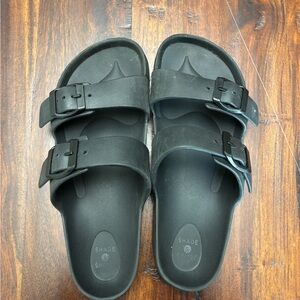 Black Slide Sandals with Buckles